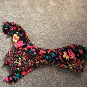 Black floral one shoulder bikini top